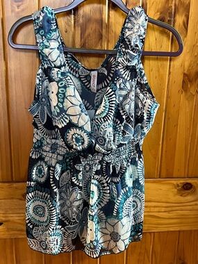 Gianni Bini Teal, Black & White Floral Sleeveless Camisole